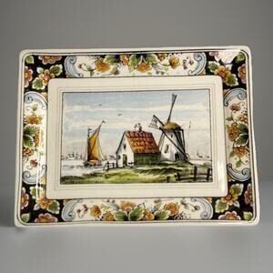 Delfts Holland Westraven Anno 1661 Handwerk Polycrome Tray Wall Decor WindMill